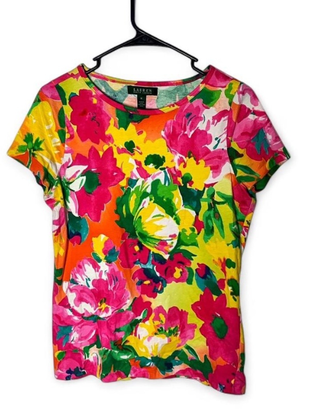 Lauren Ralph Lauren Vibrant Floral Knit Top - Size Medium - EUC